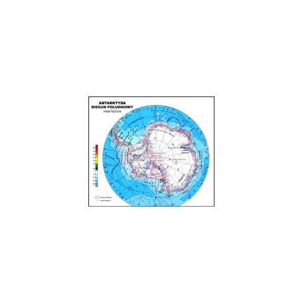 Mapa fizyczna Antarktyda biegun południowy
