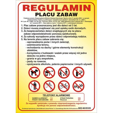 Regulamin placu zabaw zewnętrzny