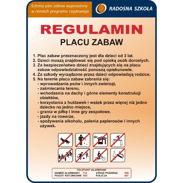Regulamin placu zabaw RADOSNA SZKOŁA nr 1