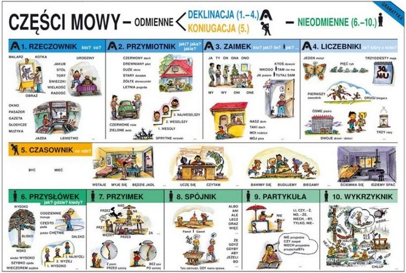 Części mowy - Język polski plansze - Szkoła Marzeń