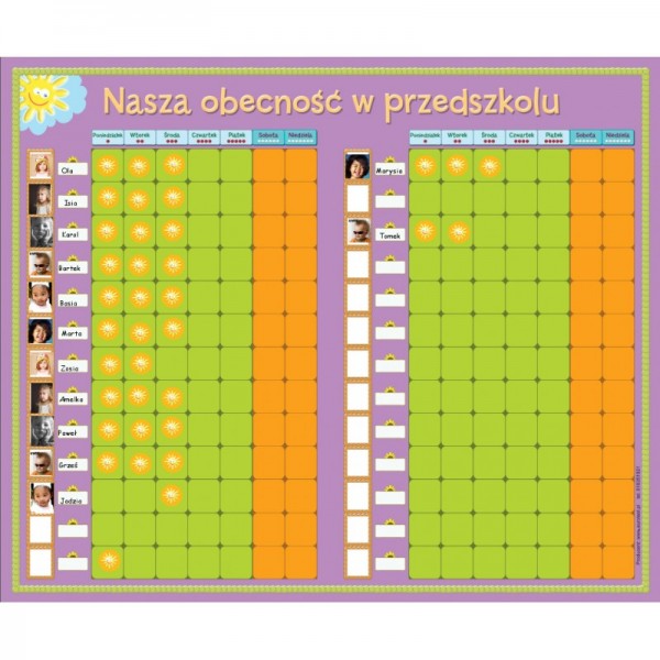 Magnetyczna tablica obecności dzieci w przedszkolu